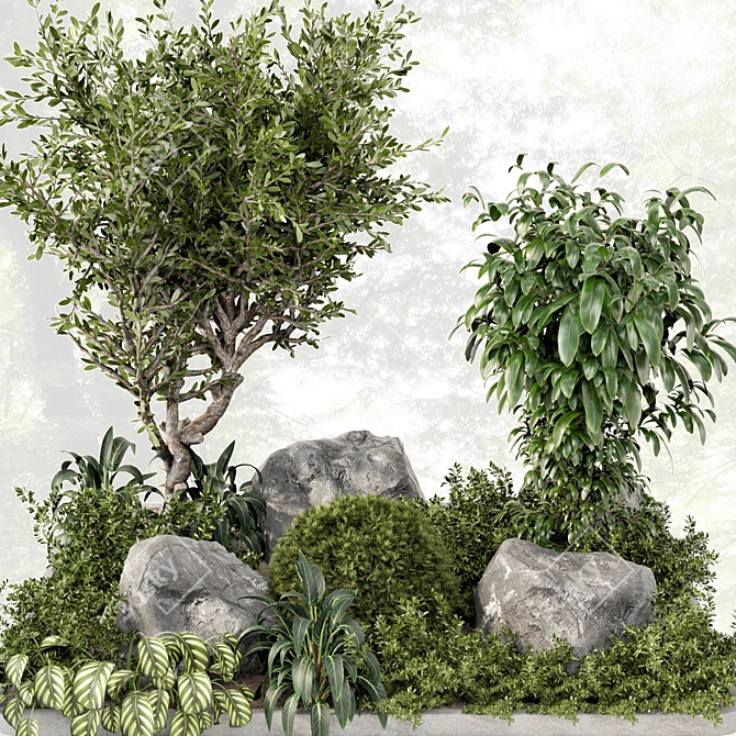 Outdoor Garden Bush and Tree Set 3D model image 3