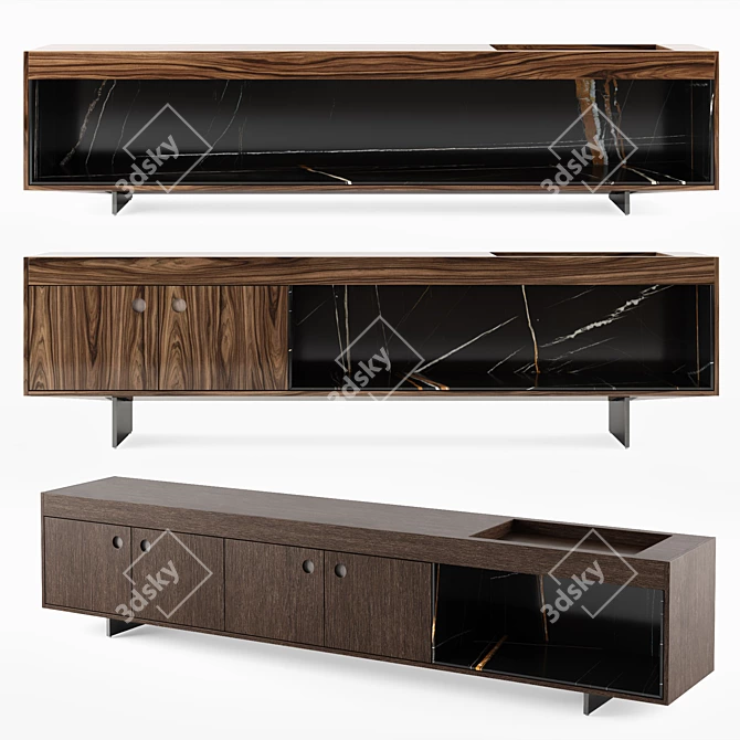 Boteco Oak Sideboard with Sahara Noir Marble 3D model image 1