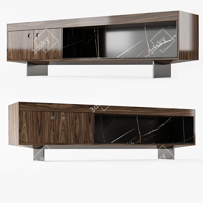 Boteco Oak Sideboard with Sahara Noir Marble 3D model image 3