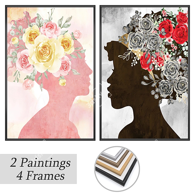 Serene Art Collection: 2 Paintings with 4 Frame Options 3D model image 1