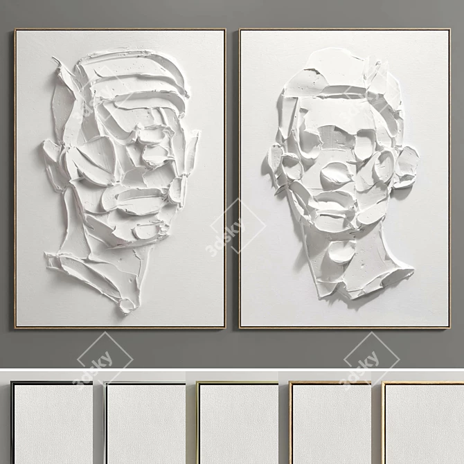 Modern Plaster Dual Photo Frame 3D model image 1