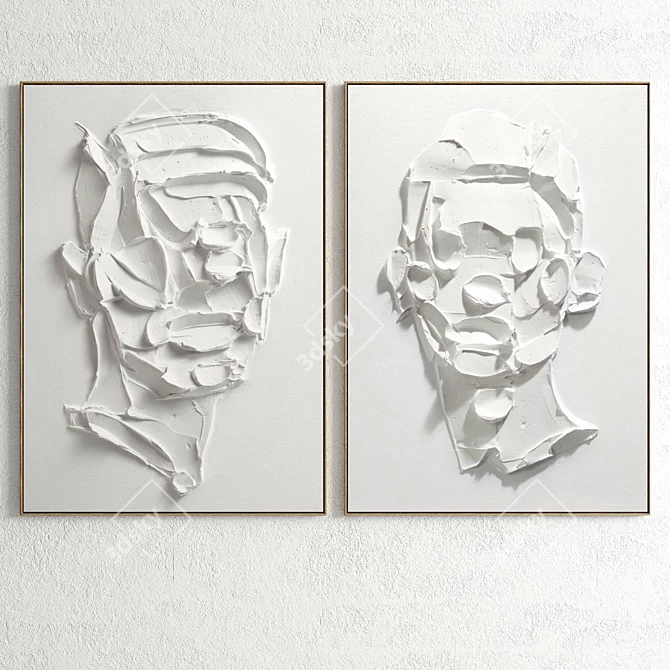 Modern Plaster Dual Photo Frame 3D model image 2