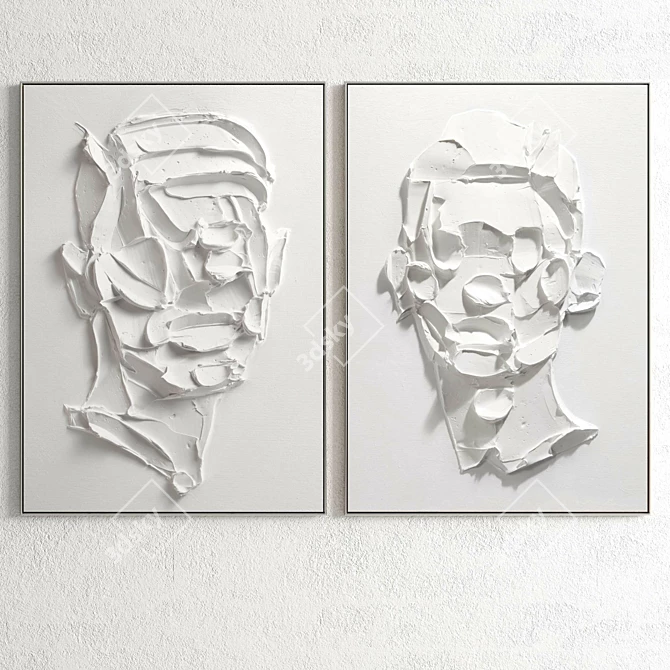 Modern Plaster Dual Photo Frame 3D model image 3