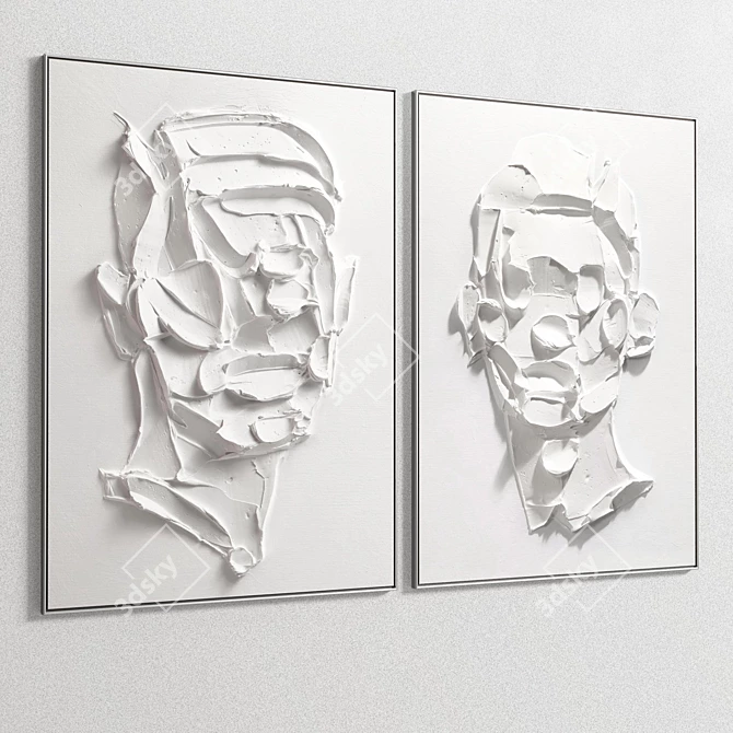 Modern Plaster Dual Photo Frame 3D model image 4