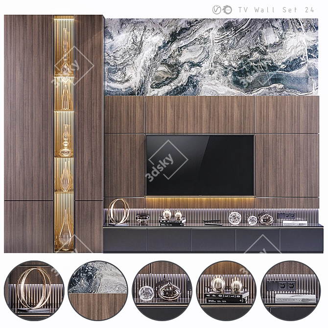 Sleek TV Wall Unit - 24 Inches 3D model image 2