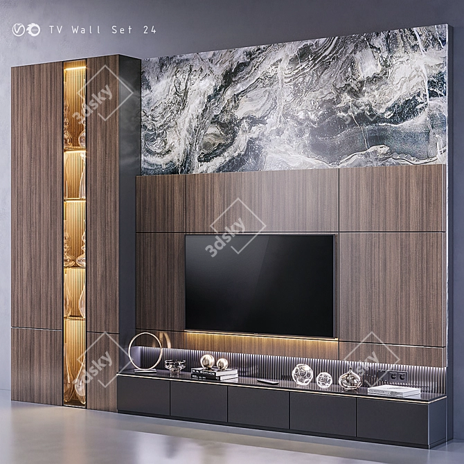 Sleek TV Wall Unit - 24 Inches 3D model image 3