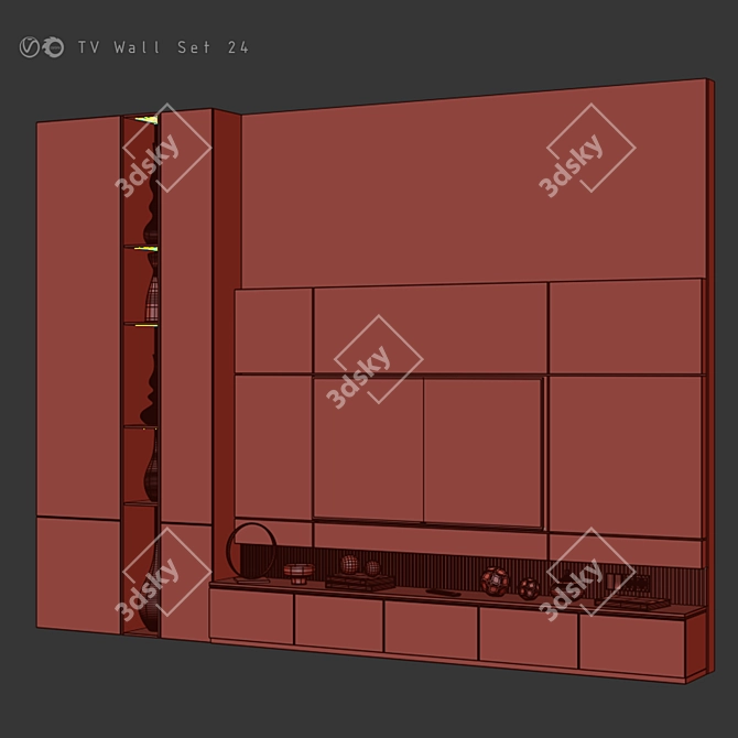 Sleek TV Wall Unit - 24 Inches 3D model image 6