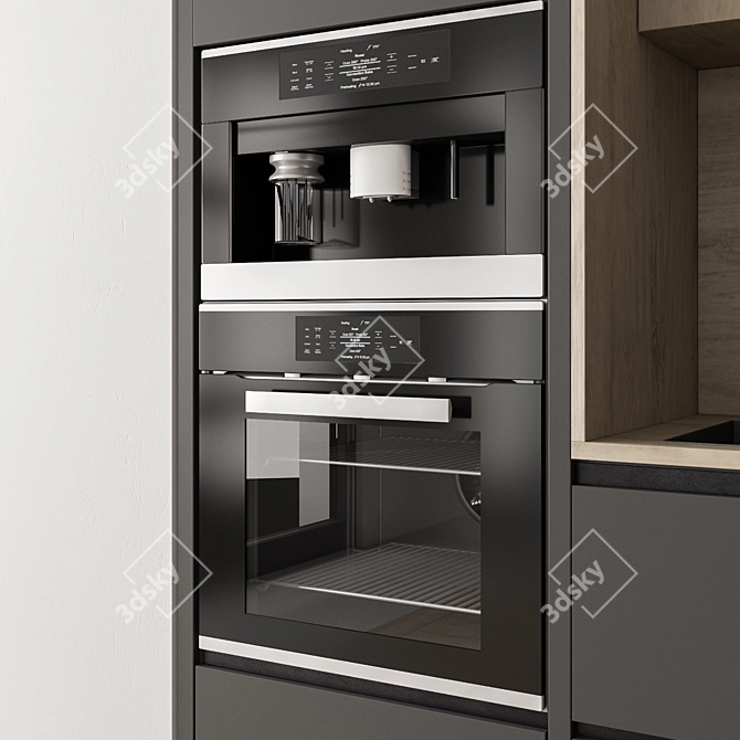 Sleek Black and Wood Kitchen 3D model image 5