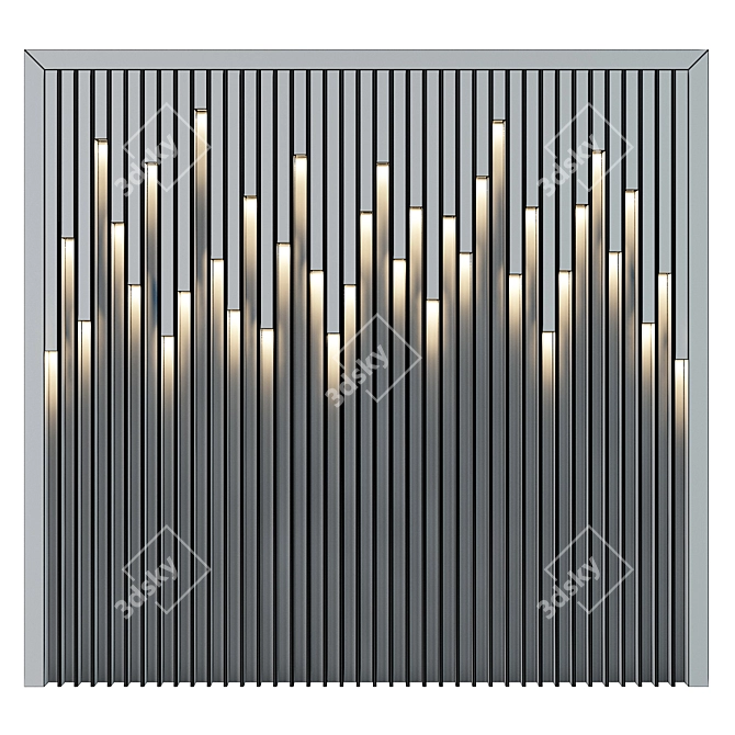 Elegant Wood and Gold Metal Wall Panel 3D model image 2