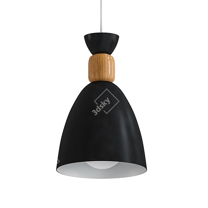 Elegant Metal & Wood LED Pendant 3D model image 1