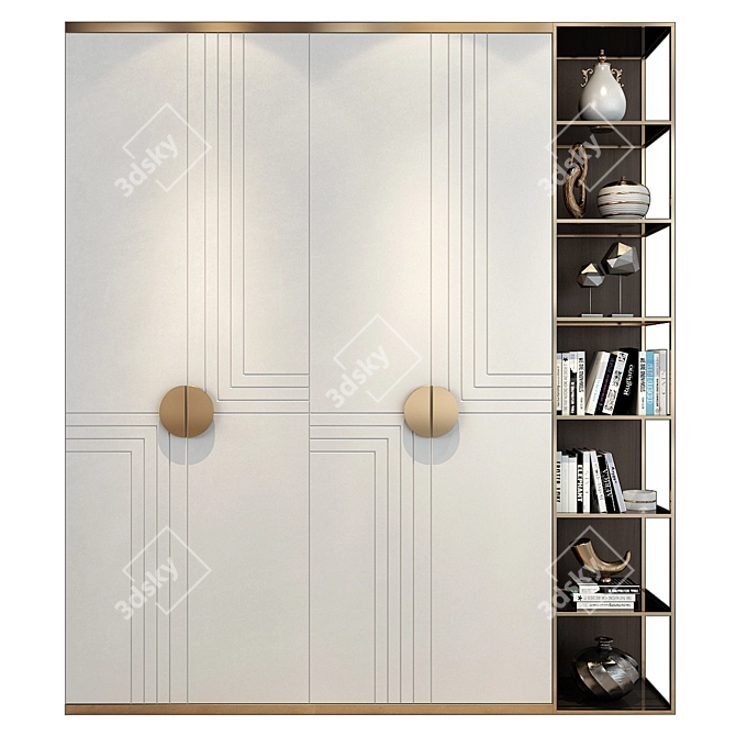 Elegant White and Gold Wardrobe 3D model image 1