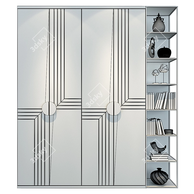 Elegant White and Gold Wardrobe 3D model image 2