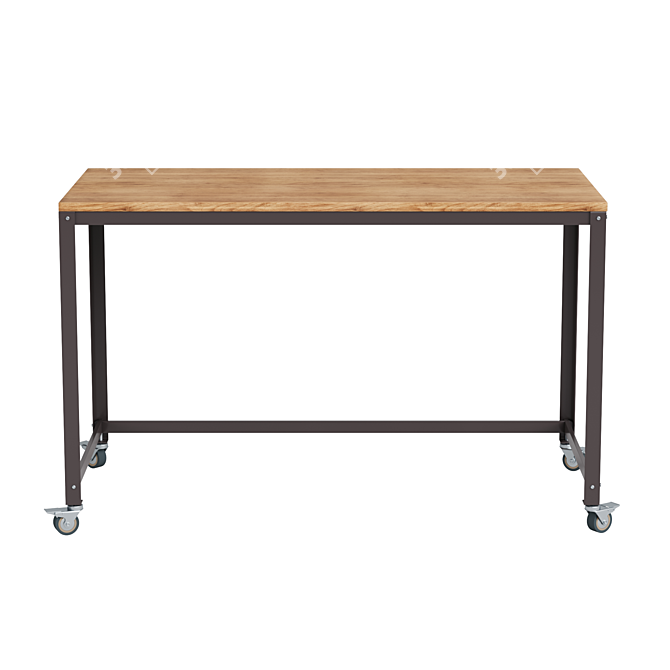 Industrial Style Computer Desk on Wheels 3D model image 2