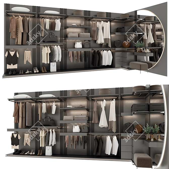 Modern Style Wardrobe with Customizable Modules 3D model image 1