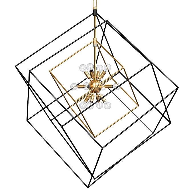 Cubist Pendant: Black & Gold Elegance 3D model image 1