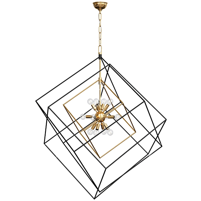 Cubist Pendant: Black & Gold Elegance 3D model image 2