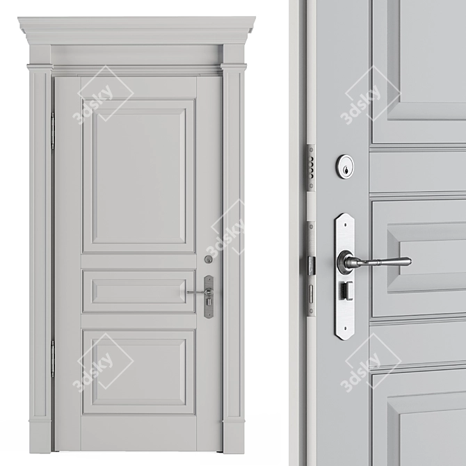 Elegant White Front Door Set 3D model image 1