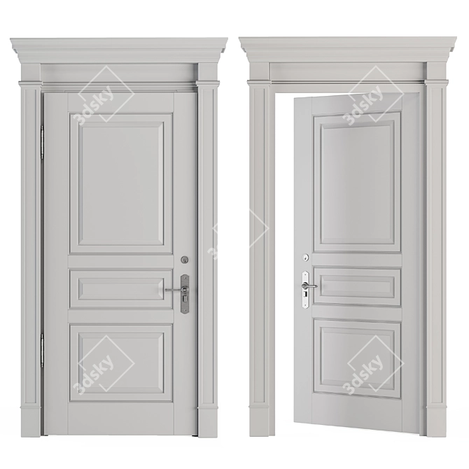 Elegant White Front Door Set 3D model image 2