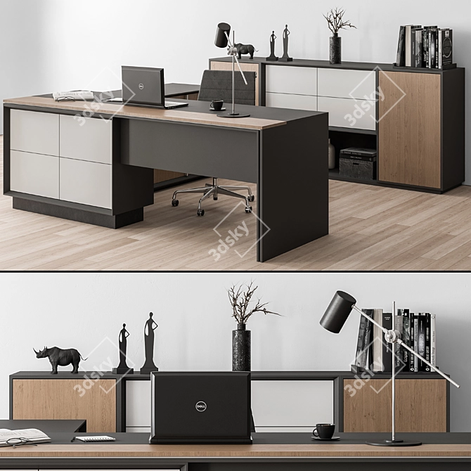 Executive Wood Desk & Sideboard - Office Furniture 3D model image 1