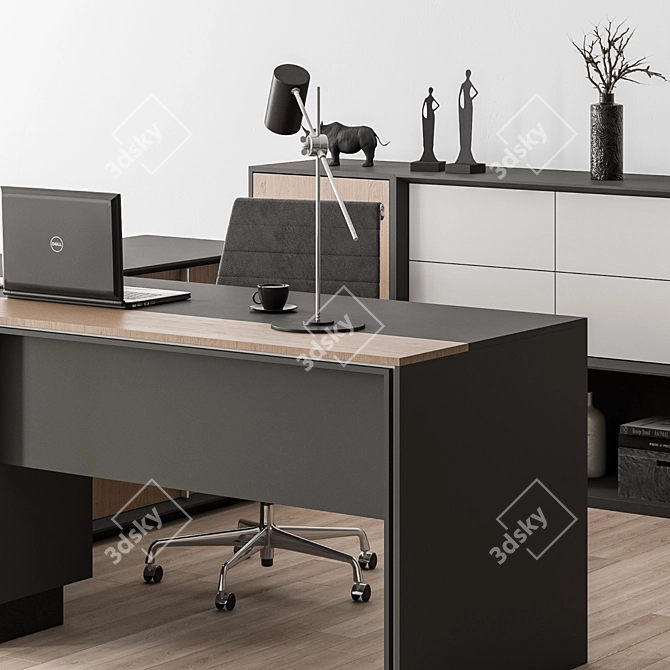 Executive Wood Desk & Sideboard - Office Furniture 3D model image 3
