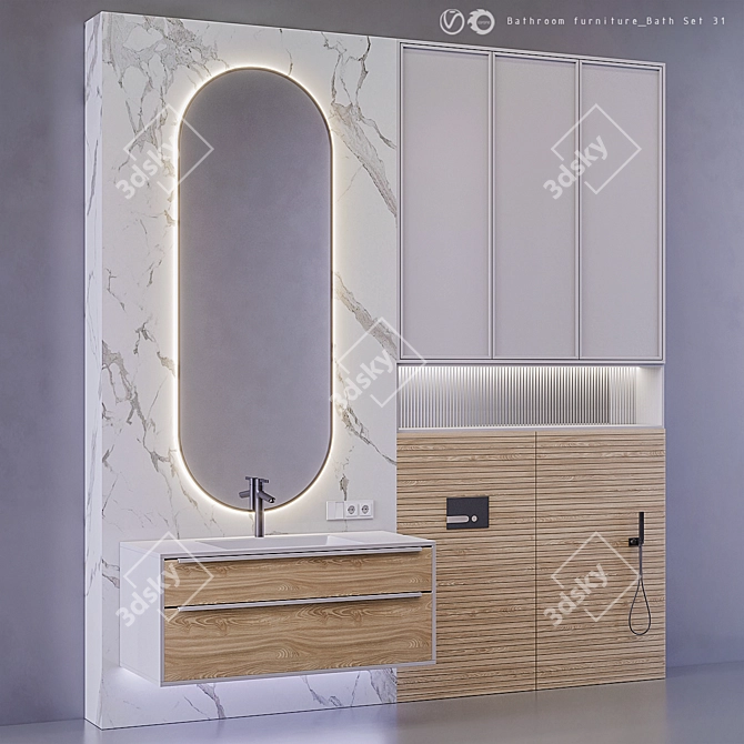 Modern Bathroom Set - Elegant Furniture for Stylish Bathrooms 3D model image 2