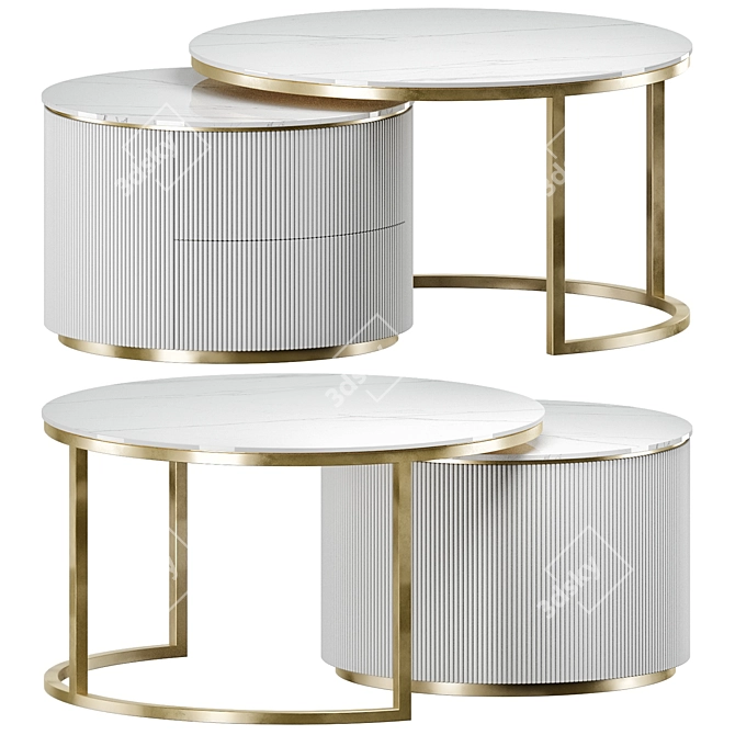 Marble-textured Coffee Table Set 3D model image 1