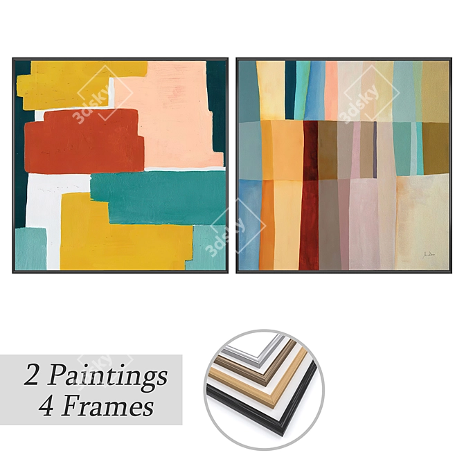 3D Art Set: 2 Paintings with 4 Frame Options 3D model image 1