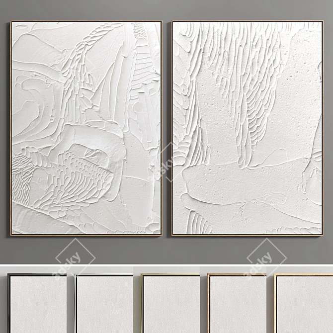 Plaster Double Photo Frame: Elegant Interior Decor 3D model image 1