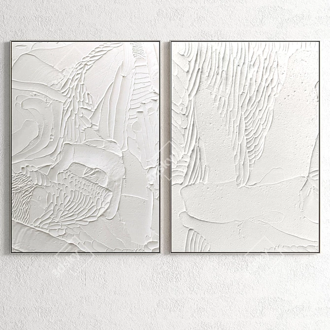 Plaster Double Photo Frame: Elegant Interior Decor 3D model image 3