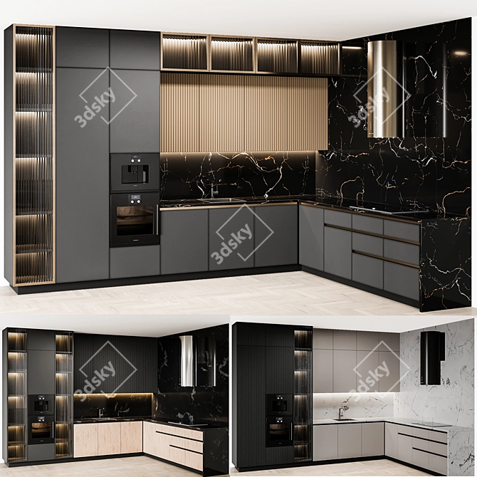 Sleek Modern Kitchen Set 3D model image 1