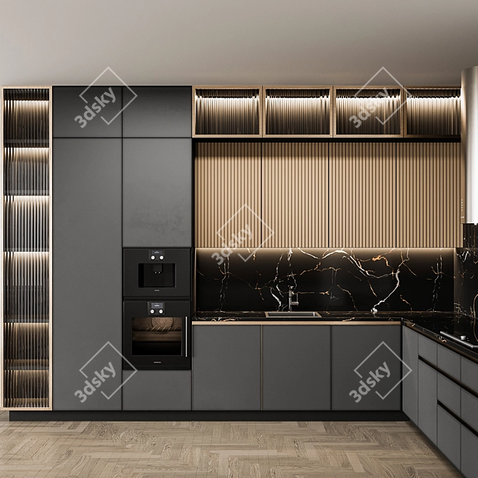 Sleek Modern Kitchen Set 3D model image 2