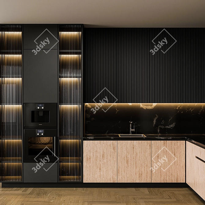 Sleek Modern Kitchen Set 3D model image 4