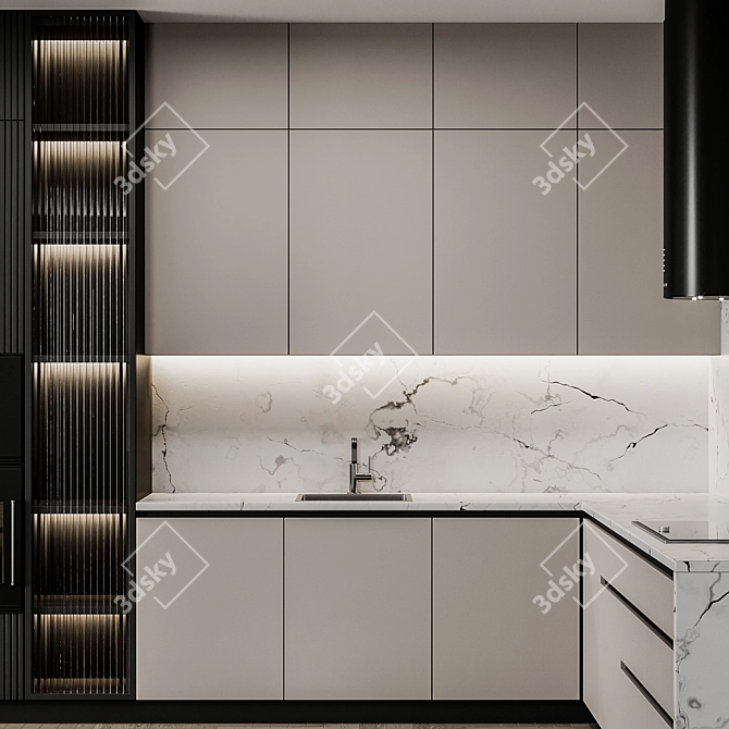 Sleek Modern Kitchen Set 3D model image 8