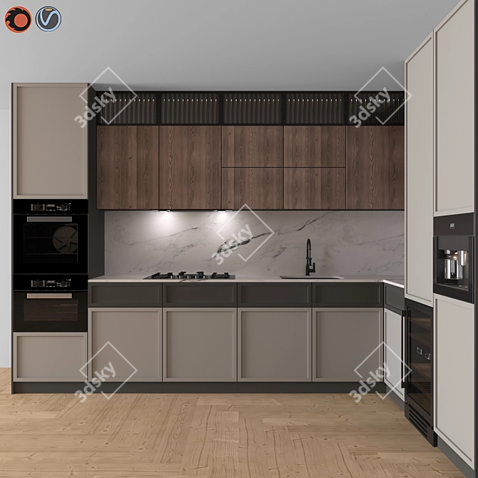 Modern Corner Kitchen With High Quality Materials 3D model image 1