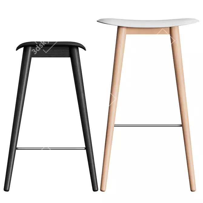 Title: Sleek Fiber Bar Stool with Wood Base 3D model image 4