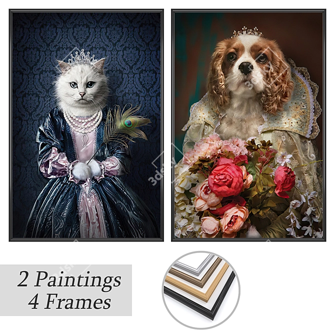 Modern Art Set: 2 Paintings in 4 Frame Options 3D model image 1