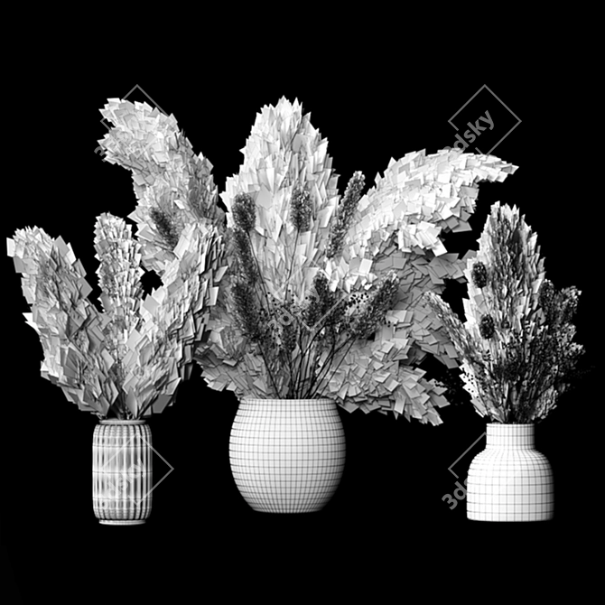 Pampas Dry Plants Bouquet in Glass Vase 3D model image 2