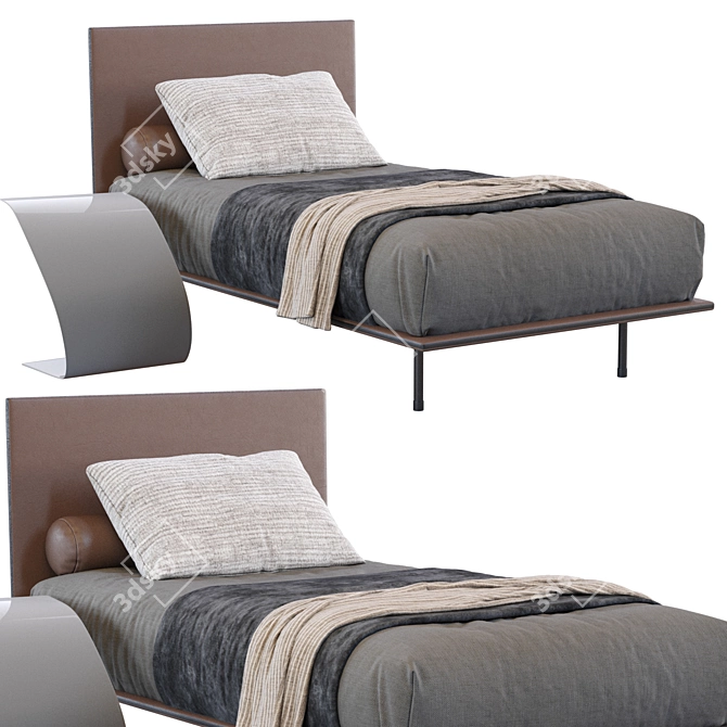 Sleek Leather Single Bed 3D model image 1