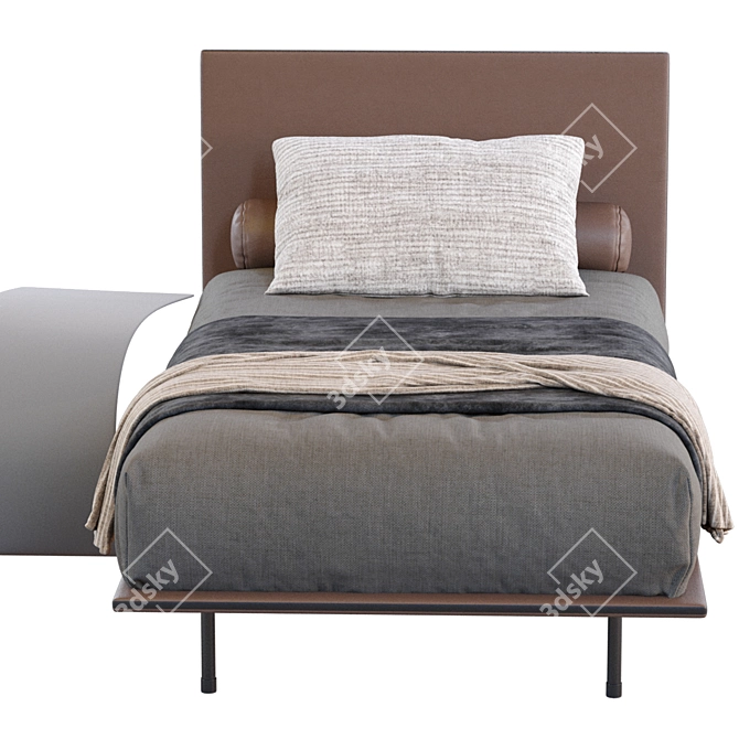 Sleek Leather Single Bed 3D model image 4
