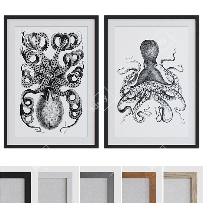 Octopus Graphic Picture Frame Set 3D model image 1