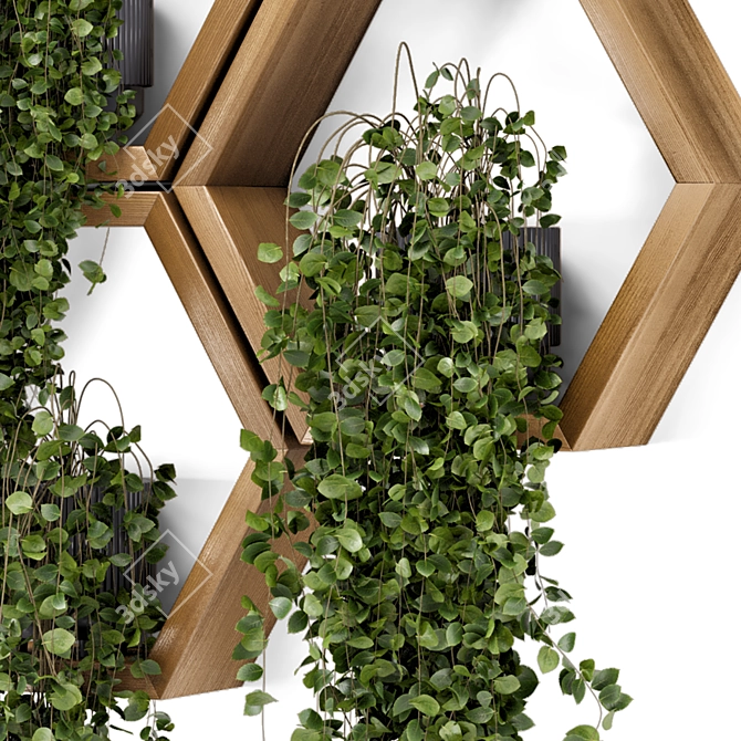  Hanging Indoor Plants: Concrete Pot on Wooden Shelve 3D model image 4