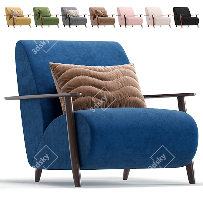 Beige Velvet Armchair. Barcelona Design. 3D model image 1