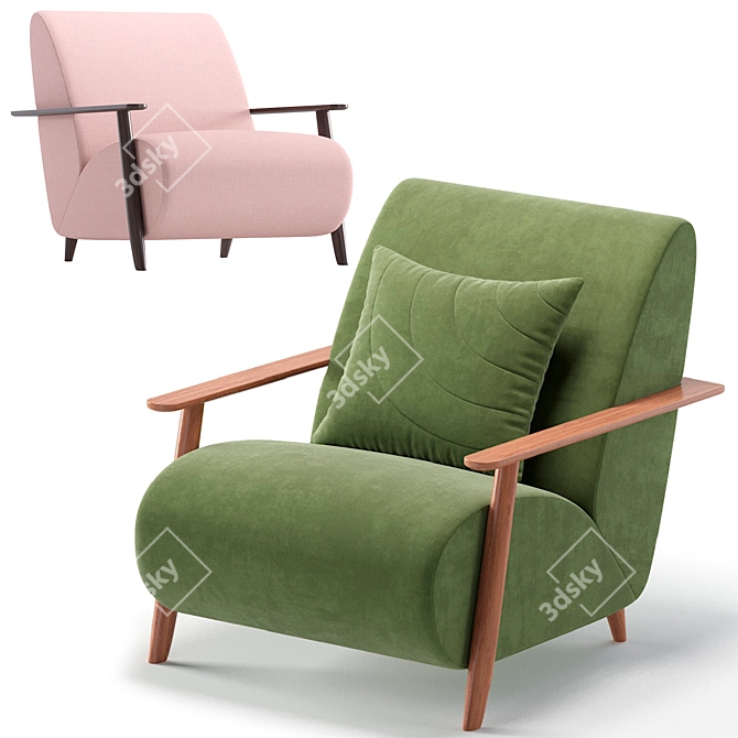 Beige Velvet Armchair. Barcelona Design. 3D model image 2