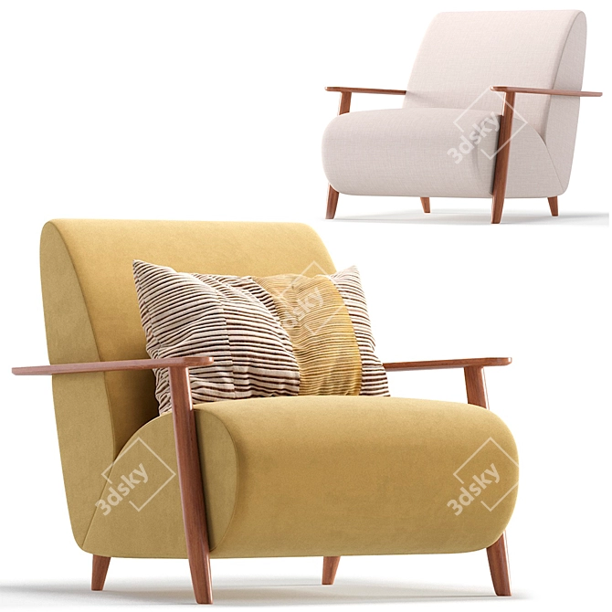 Beige Velvet Armchair. Barcelona Design. 3D model image 3