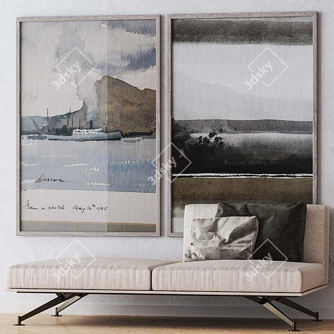 Elegant Set of Large Wall Paintings 3D model image 4