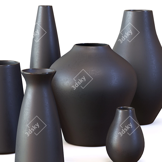 Sleek Black Ceramic Vases 3D model image 2