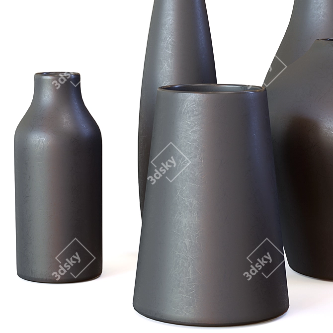 Sleek Black Ceramic Vases 3D model image 5