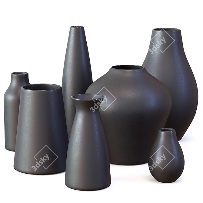 Sleek Black Ceramic Vases 3D model image 7