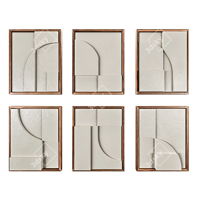 Elegant Wood Relief Set - 6 Sophisticated Designs 3D model image 2