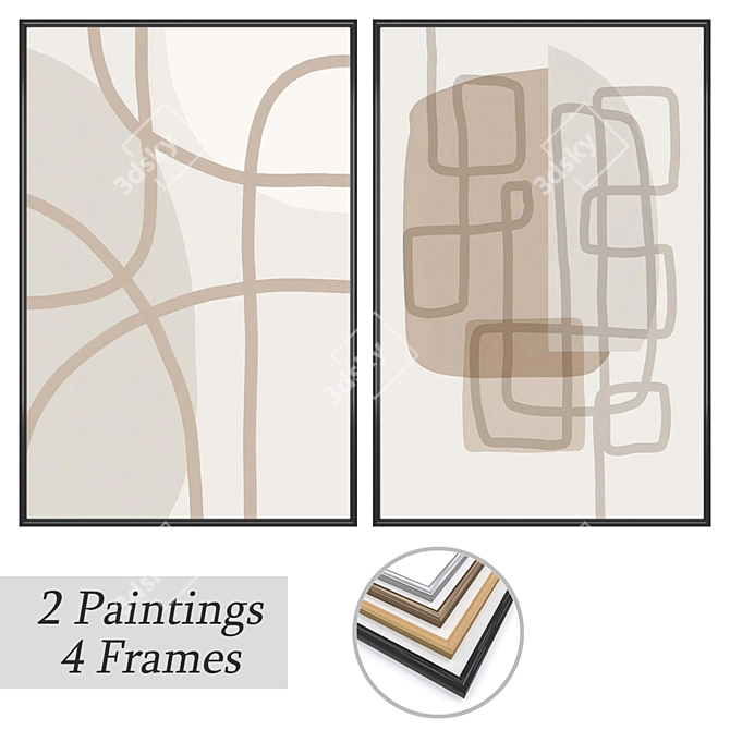 Elegant Art Set: 2 Paintings, 4 Frame Options 3D model image 1